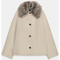 Zara - Wool Blend Jacket With Faux Fur Collar Zw Collection In Beige - Xl - Woman | Zara UK