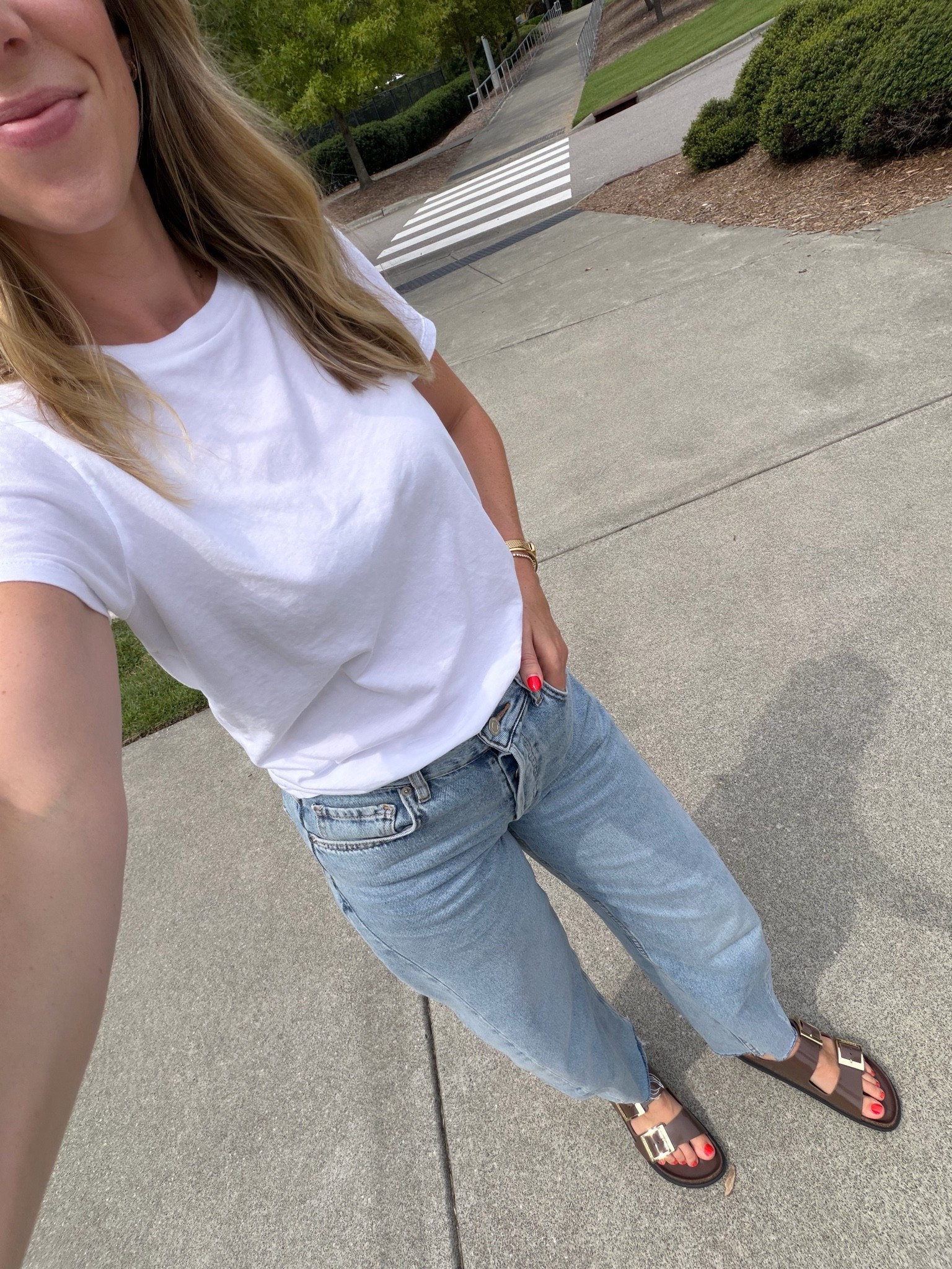 My favorite white tee (lasts for years) and cute jeans