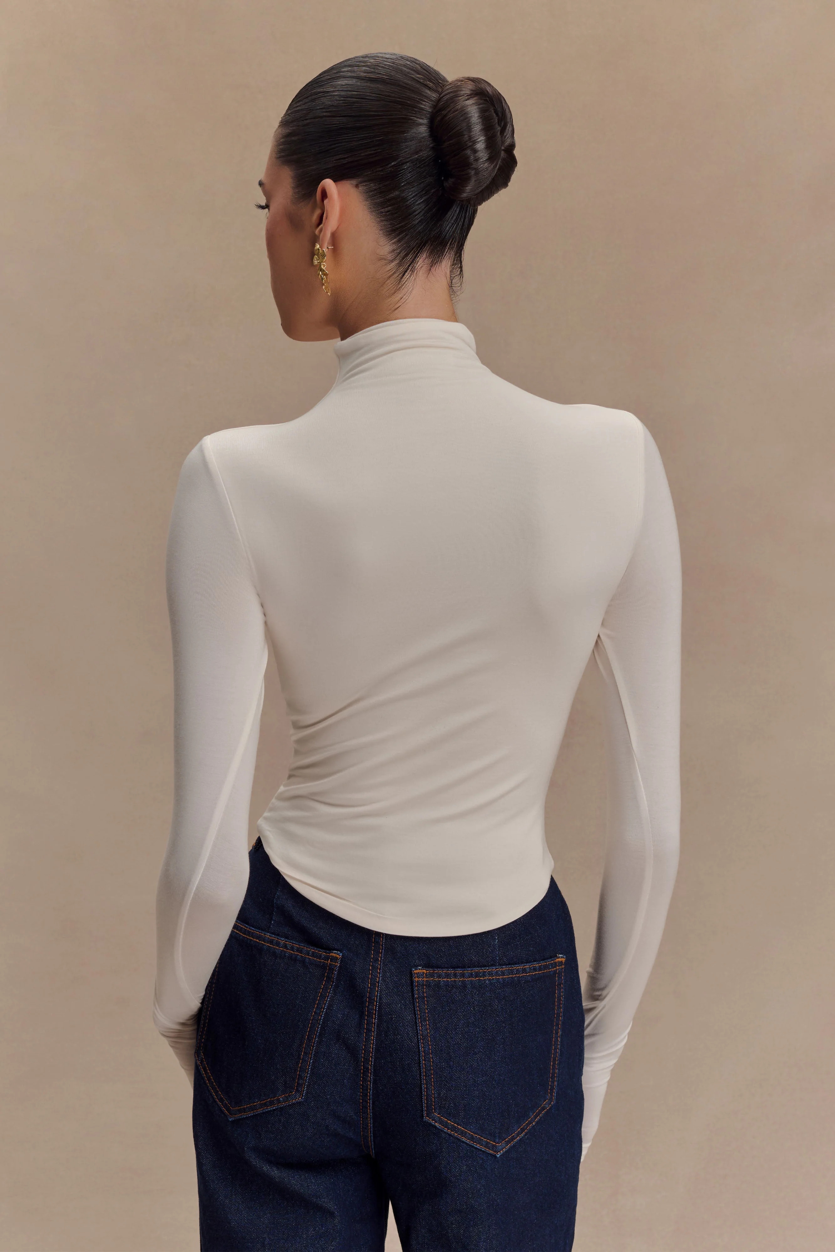 Ember Modal Long Sleeve High Neck Top - Ivory | MESHKI US