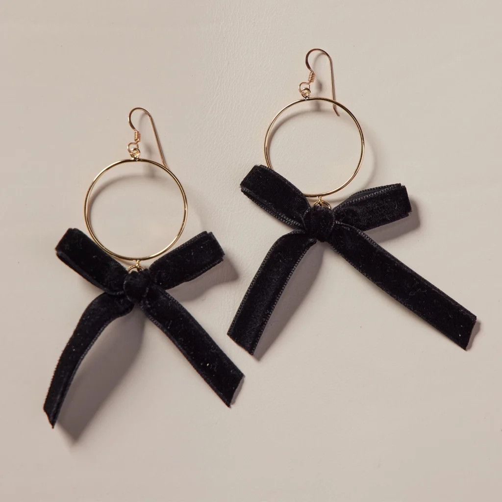 Black Clara Velvet Bow Hoop Earrings | Nickel and Suede