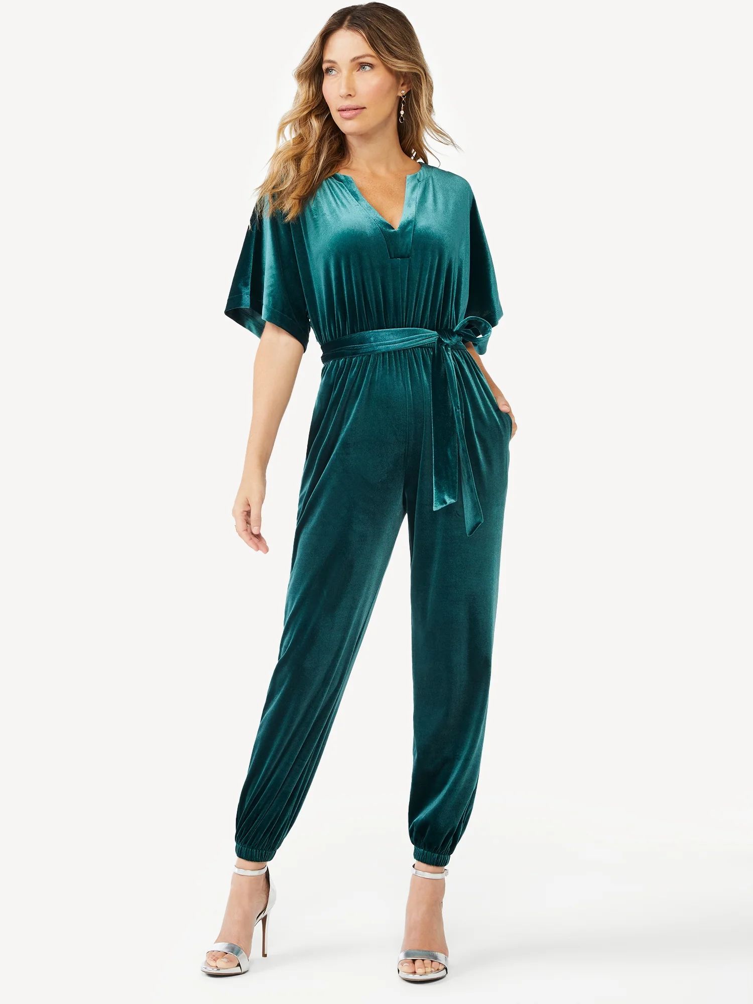 Sofia Jeans by Sofia Vergara Women's Velvet Jumpsuit with Squared Sleeves | Walmart (US)