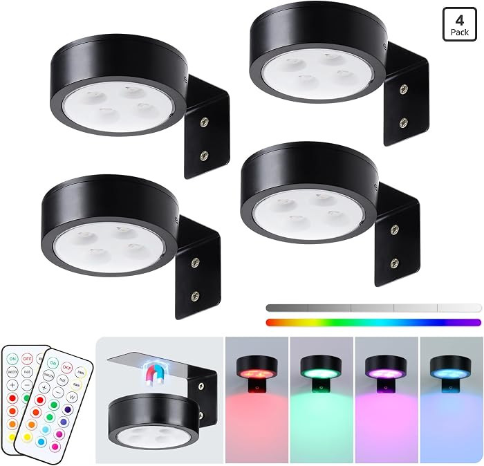 4-Pack Wireless Battery Operated Painting Light with Remote Control,13 Color RGB Magnetic Led Art... | Amazon (US)