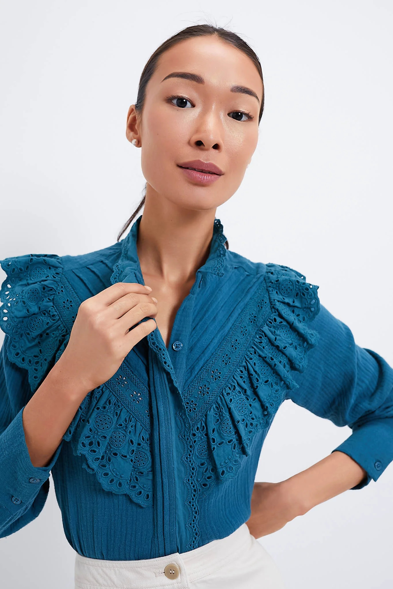 Teal Eyelet Tatum Blouse | Tuckernuck (US)