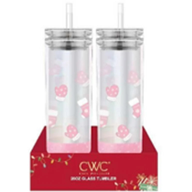 Cook With Color 2-Pack 20oz Glass Holiday Water Bottle with Lid & Straw, Mittens | Walmart (US)