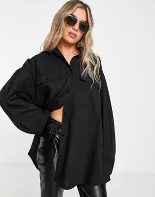 ASOS DESIGN oversized shirt with wide cuff detail in black | ASOS (Global)