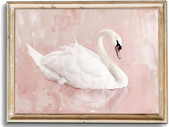 uniro Vintage Wall Art Prints Swan Decor Classical White Swan Canvas Oil Painting Poster for Pink... | Amazon (US)