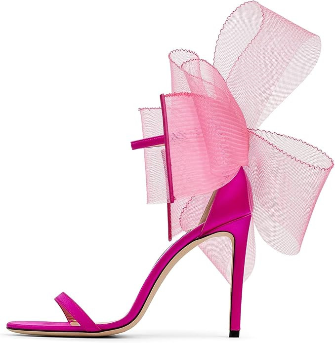 Coutgo Women's One Strap Heeled Sandals Open Toe Bow Knot Satin Ankle Buckle Stiletto Summer Shoe... | Amazon (US)