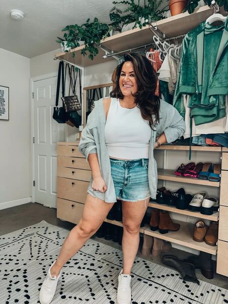 Aerie try on- vacation outfit - jean shorts- Cozy midsize outfit inspo - size 14 style - curvy girl loungewear Large in the tank top Large in the comfy waffle knit top Xl in the stretchy waist shorts love these so much!

#LTKSeasonal #LTKcurves #LTKstyletip