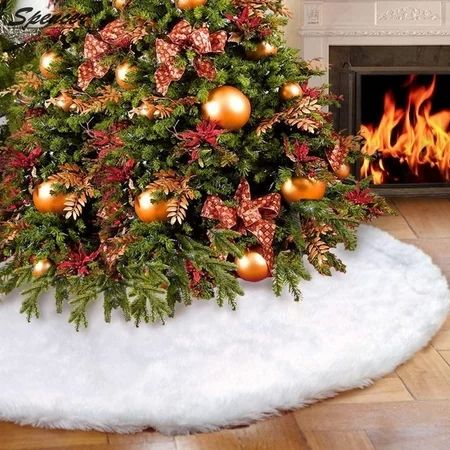 Spencer 48" Diameter Christmas Tree Plush Skirts, White Faux Fur Trim Carpet Xmas Tree Skirts Mat... | Walmart (US)