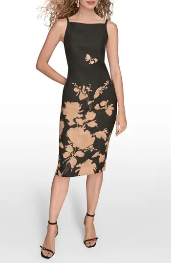 Donna Karan New York Floral Print Sheath Dress in Black/gold Foil at Nordstrom Rack, Size 14 | Nordstrom Rack