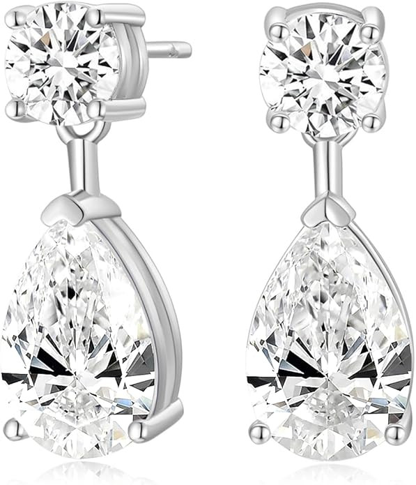 EAMTI Teardrop Wedding Earrings for Women Cubic Zirconia Dangle Bridal Earrings 925 Sterling Silv... | Amazon (US)