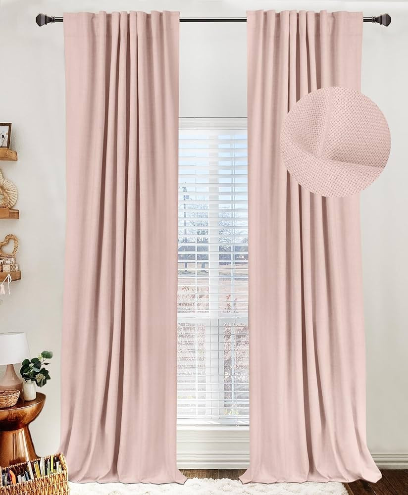 100% Blackout Shield Linen Blackout Curtains for Bedroom,Back Tab/Rod Pocket Living Room Drapes,T... | Amazon (US)