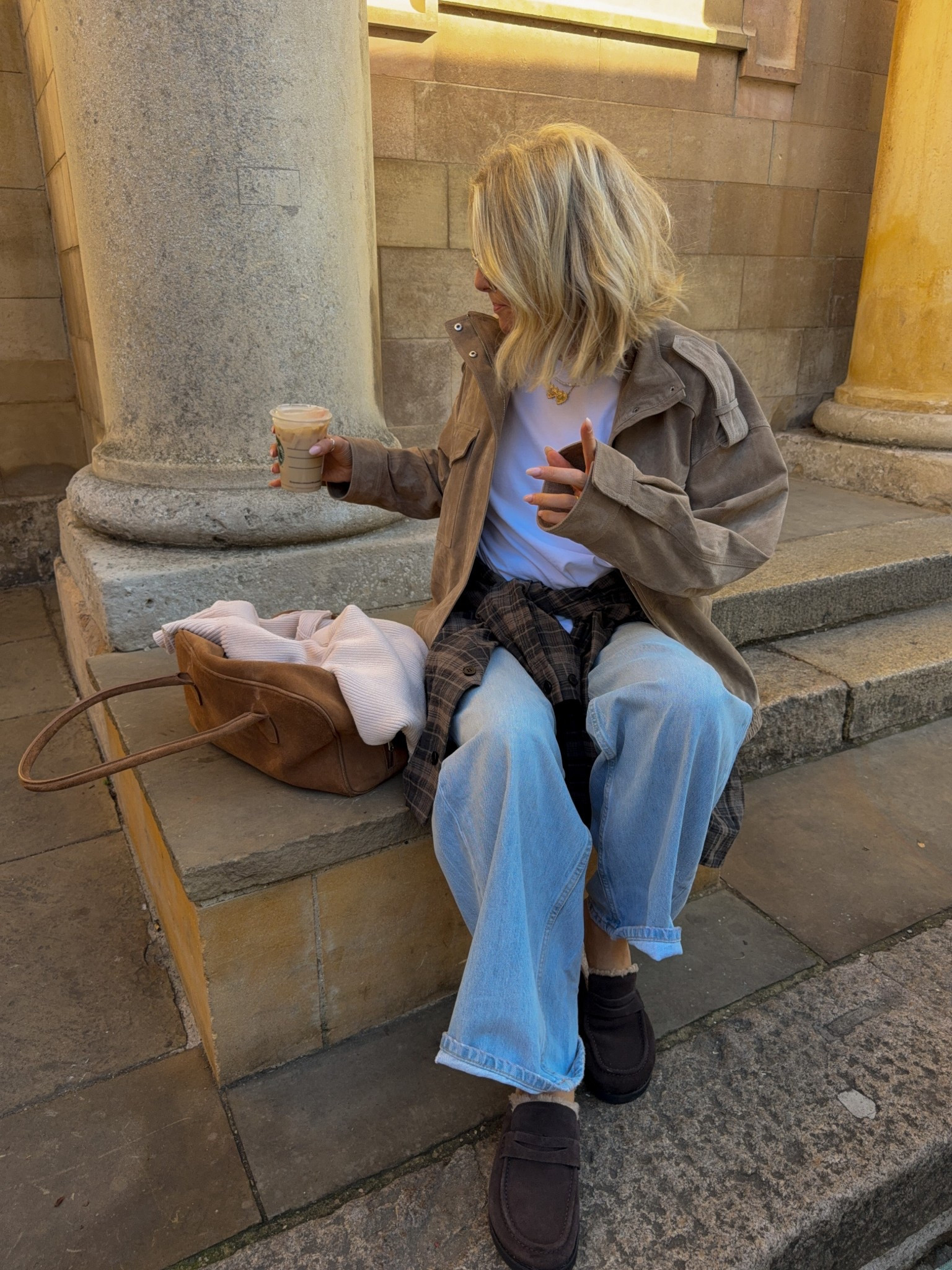 Easy autumn outfit, Zara wide leg jeans, suede jacket, checked shirt, suede bag 

#LTKFashionMonth #LTKuk #LTKautumn