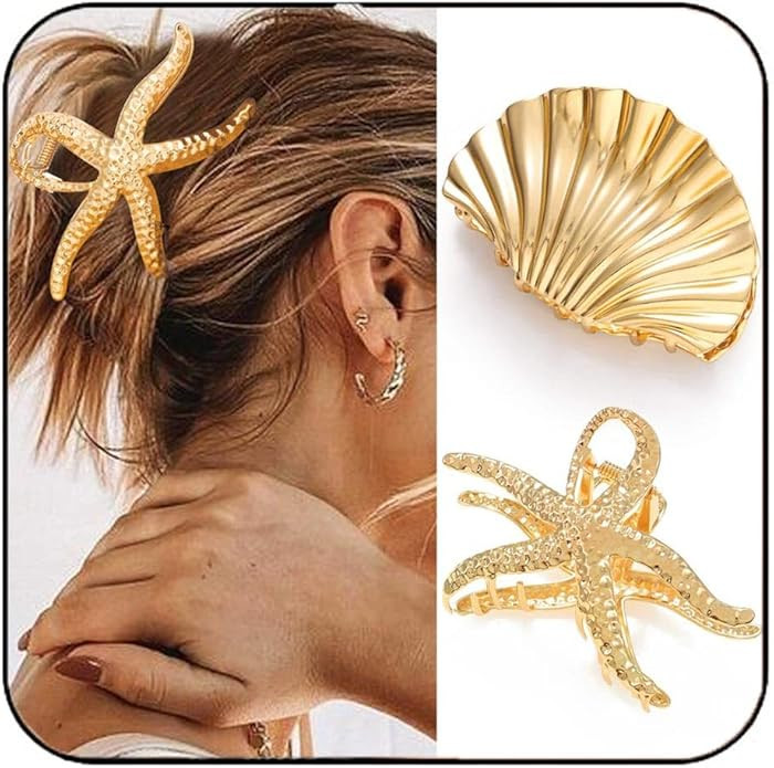 CAKURE Seashell Hair Clip Gold Starfish Hair Claw Clips Beach Claw Clips Hair Accessories for Wom... | Amazon (US)