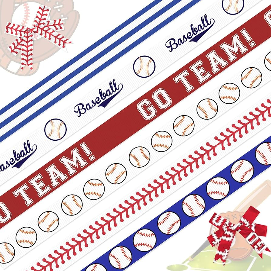 Threetols 6 Rolls 18 Yards Baseball Ribbons, 3/8" Blue White Stripe Grosgrain Ribbons Sport Go Te... | Amazon (US)