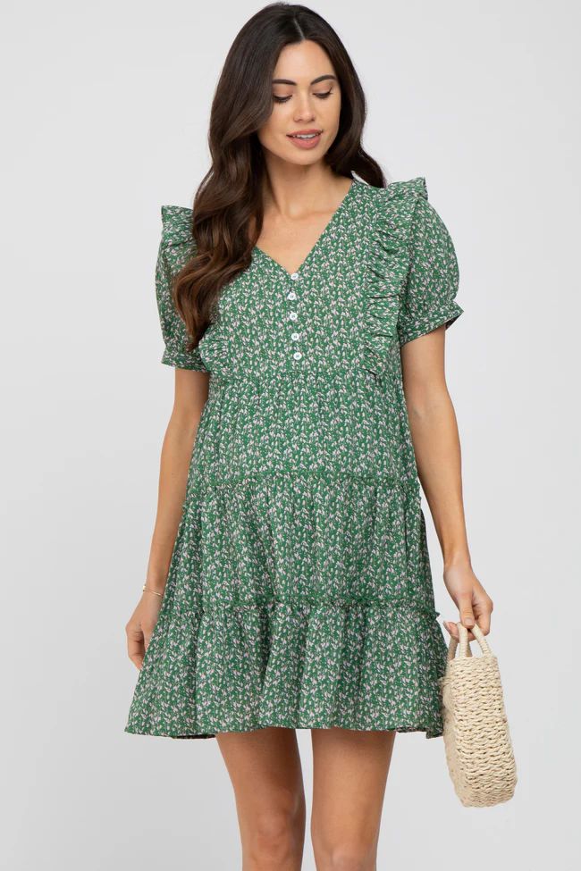 Green Floral Tiered Ruffle Maternity Dress | PinkBlush Maternity