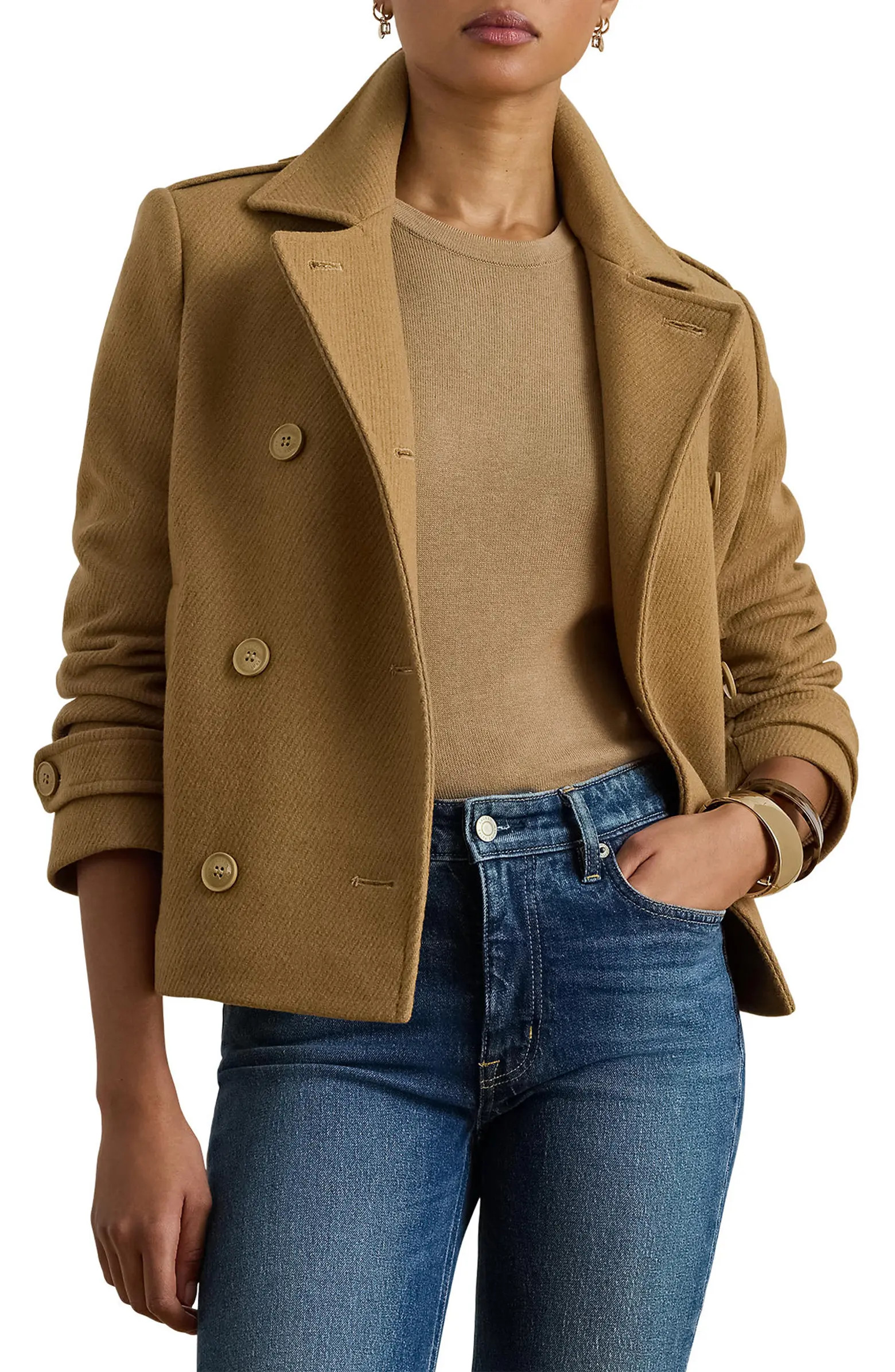 Lauren Ralph Lauren Double Breasted Wool Blend Twill Jacket | Nordstrom | Nordstrom