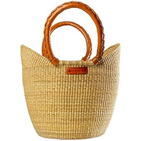 African Market Basket, Large Oval Woven Straw Basket with Handle Fair Trade Storage Organizer | Amazon (US)