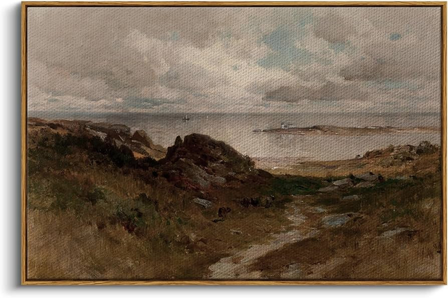 Amazon.com: InSimSea Framed Canvas Wall Art Vintage Decor, Seaside Path Wilderness Landscape Pain... | Amazon (US)
