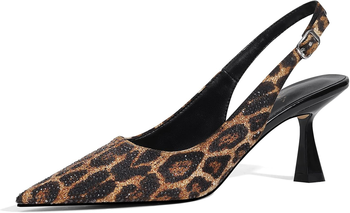 LOCERICH Women's Kitten Heels Slingback Low Heel Dress Shoes Closed Toe Pumps Rhinestone Pointed ... | Amazon (US)