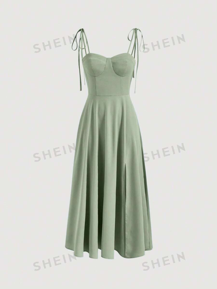 SHEIN MOD Vestido de tirantes unicolor de hombros con cordón | SHEIN