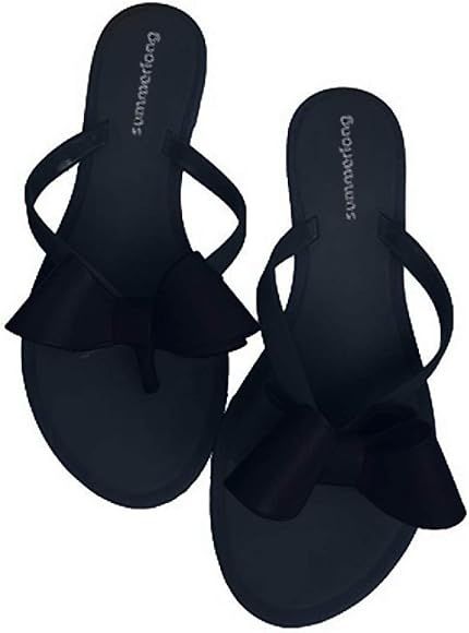 Women's Bow Flats Flip-Flops Slides Sandals Slip On Beach Shoes Waterproof Matte Slides Jelly Sho... | Amazon (US)