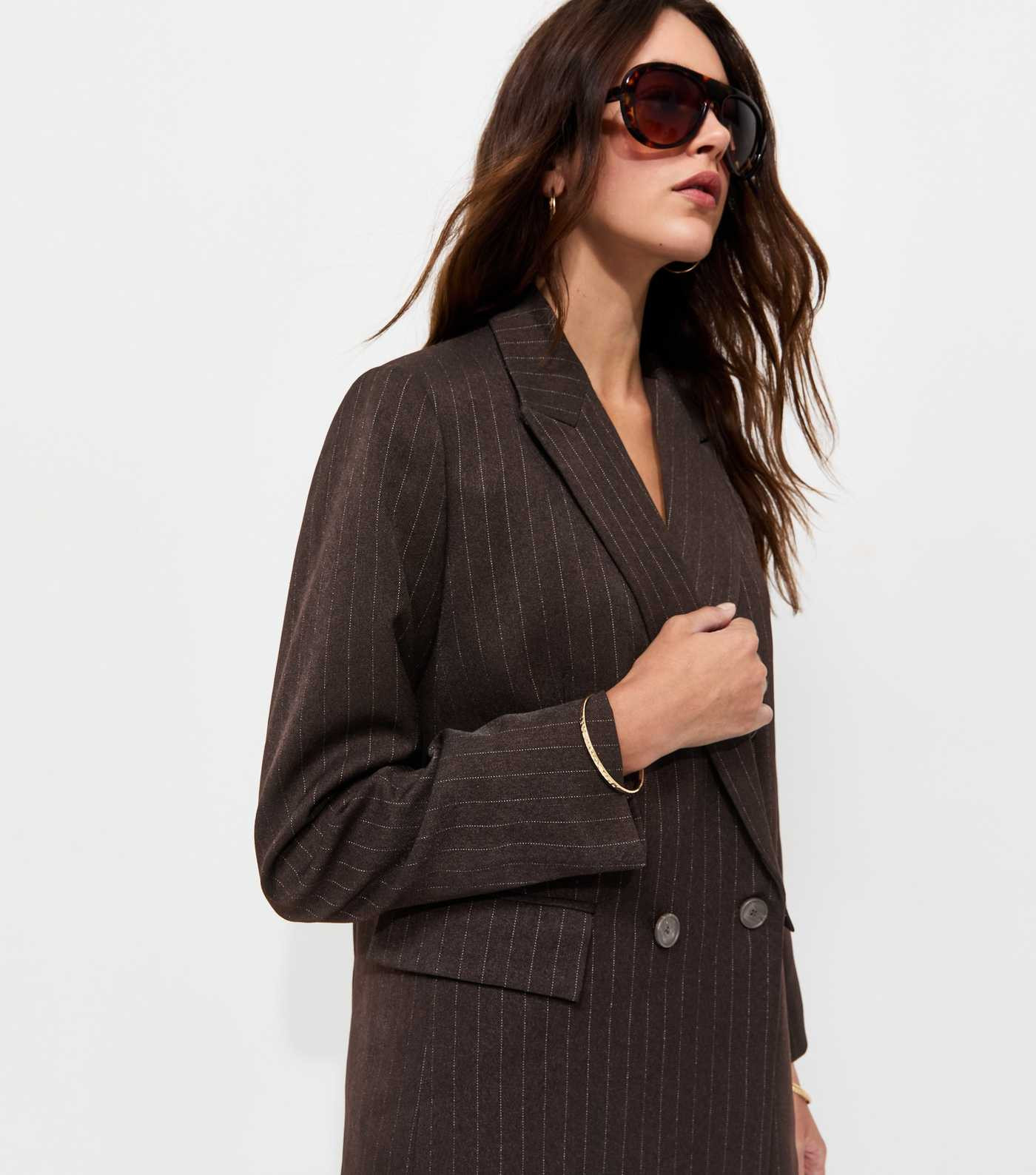 Brown Pinstripe Double Breasted Blazer | New Look | New Look (UK)