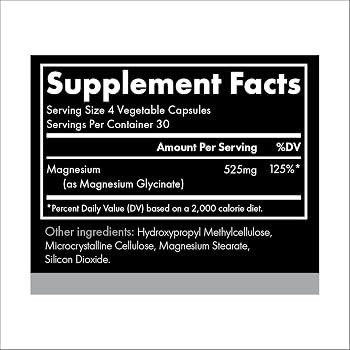 Magnesium Glycinate 525 mg Elemental Complex -125% DV High Absorption Bioavailable Supplement to ... | Amazon (US)