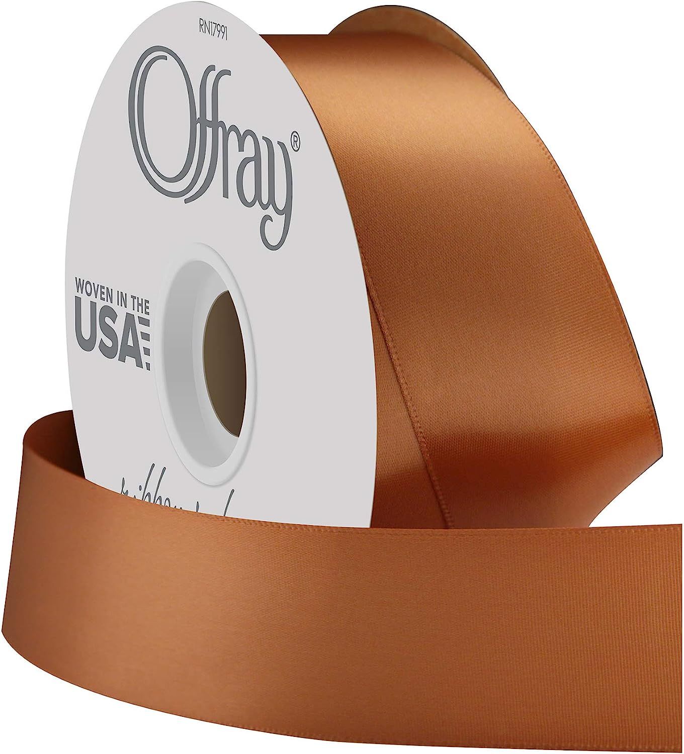 Offray Berwick 1.5" Wide Double Face Satin Ribbon, Coffee Brown, 50 Yds | Amazon (US)