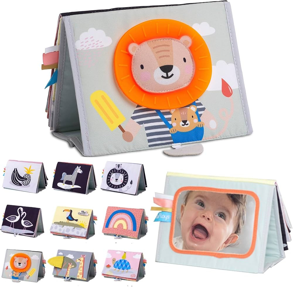 Taf Toys Savannah Infant Tummy-time Soft Crinkle Activity Book with Huge Baby Safe Mirror, 3D Act... | Amazon (US)