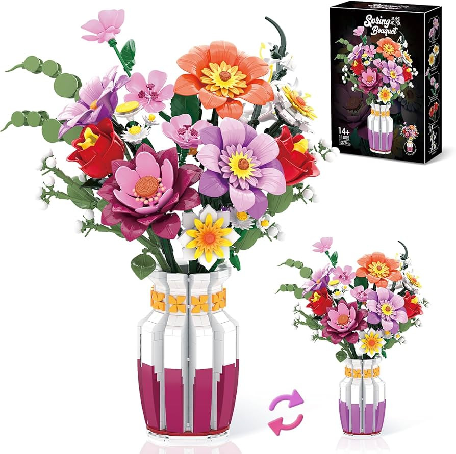 Dual-Tone Vase Flowers Bouquet Building Set, 16 Artificial Flowers Bouquet Sets for Adults & Wome... | Amazon (US)