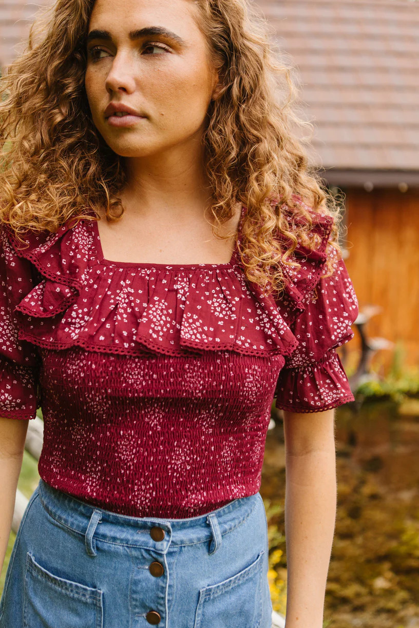 Gracie Top in Wine Floral | Ivy City Co