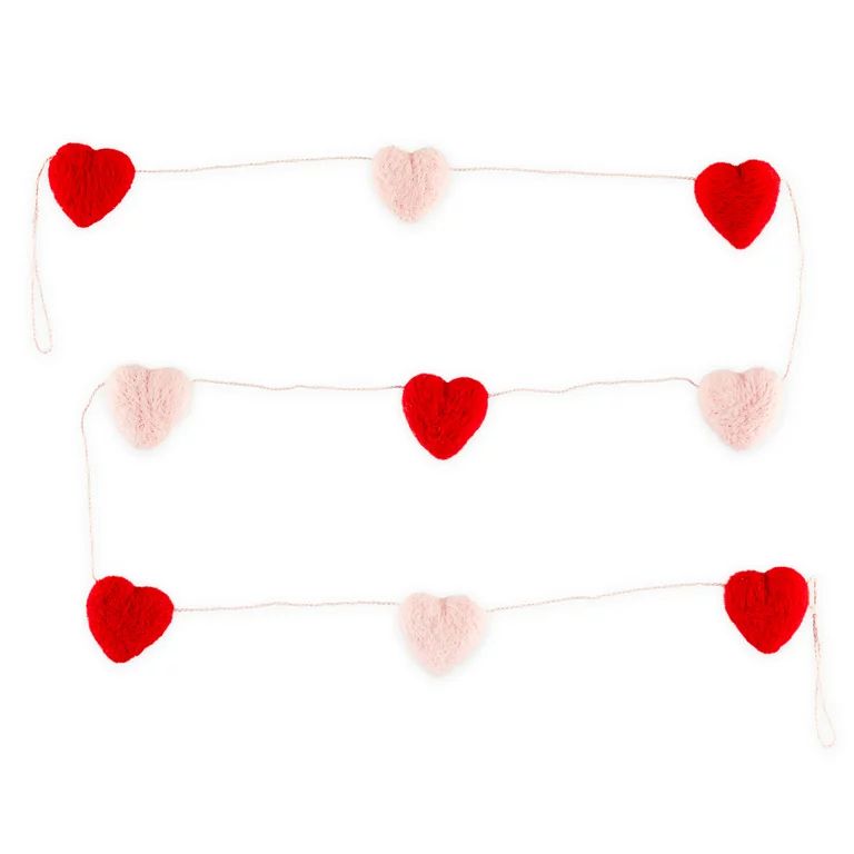 Way To Celebrate Valentine's Day Felt Pink and Red Heart Garland, 6' | Walmart (US)