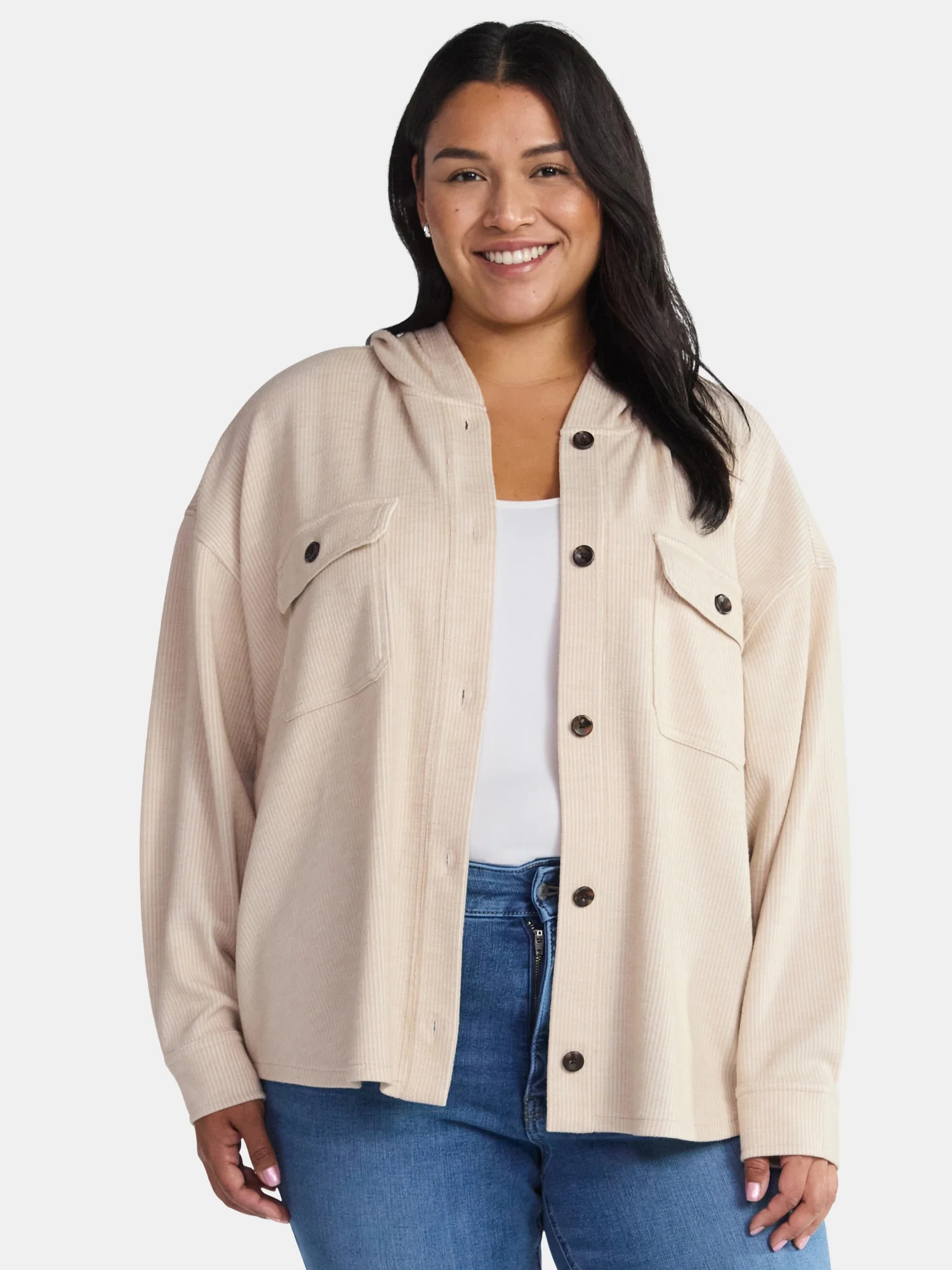 Time and Tru Women's and Women's Plus Ribbed Shirt with Hood, Sizes XS-4X | Walmart (US)