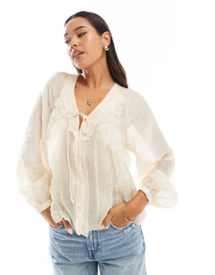 Mango – Boho-Bluse in Weiß mit Bindeband vorne | ASOS (Global)