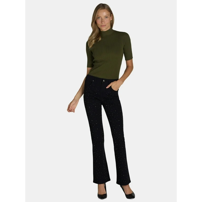 Madden NYC Women’s and Women’s Plus Bootcut Rhinestone Jeans, 32” Inseam, Sizes 00-3X | Walmart (US)