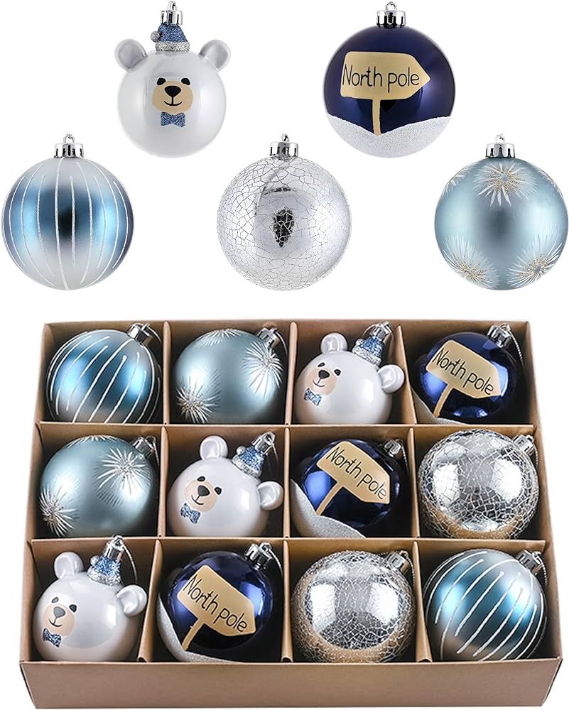 Valery Madelyn Christmas Baubles for Christmas Tree Decorations,12pcs 8cm Blue Silver Shatterproo... | Amazon (UK)