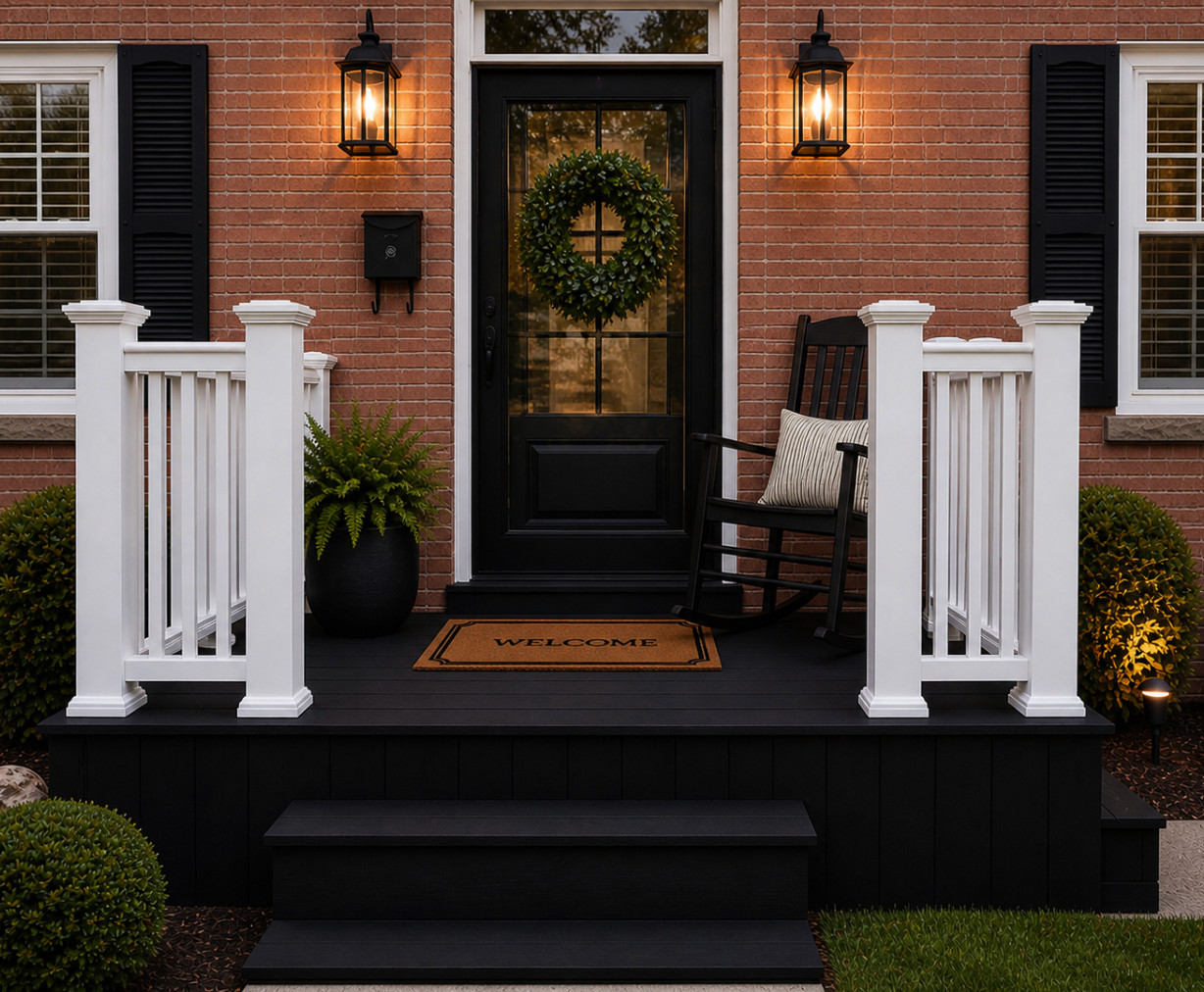 Your front porch is doing the most and it costs less than you think.
Black lantern sconces flanking a front door is one of those designer moves that looks expensive but is totally achievable. Add a wreath, a rocking chair, and a classic welcome mat and your curb appeal goes from basic to magazine worthy overnight. Everything you see here is linked so you can recreate this exact look. 🖤🌿
Tap to shop the full porch look!
#curbappeal #frontporch #outdoorlighting 

 #LTKHome