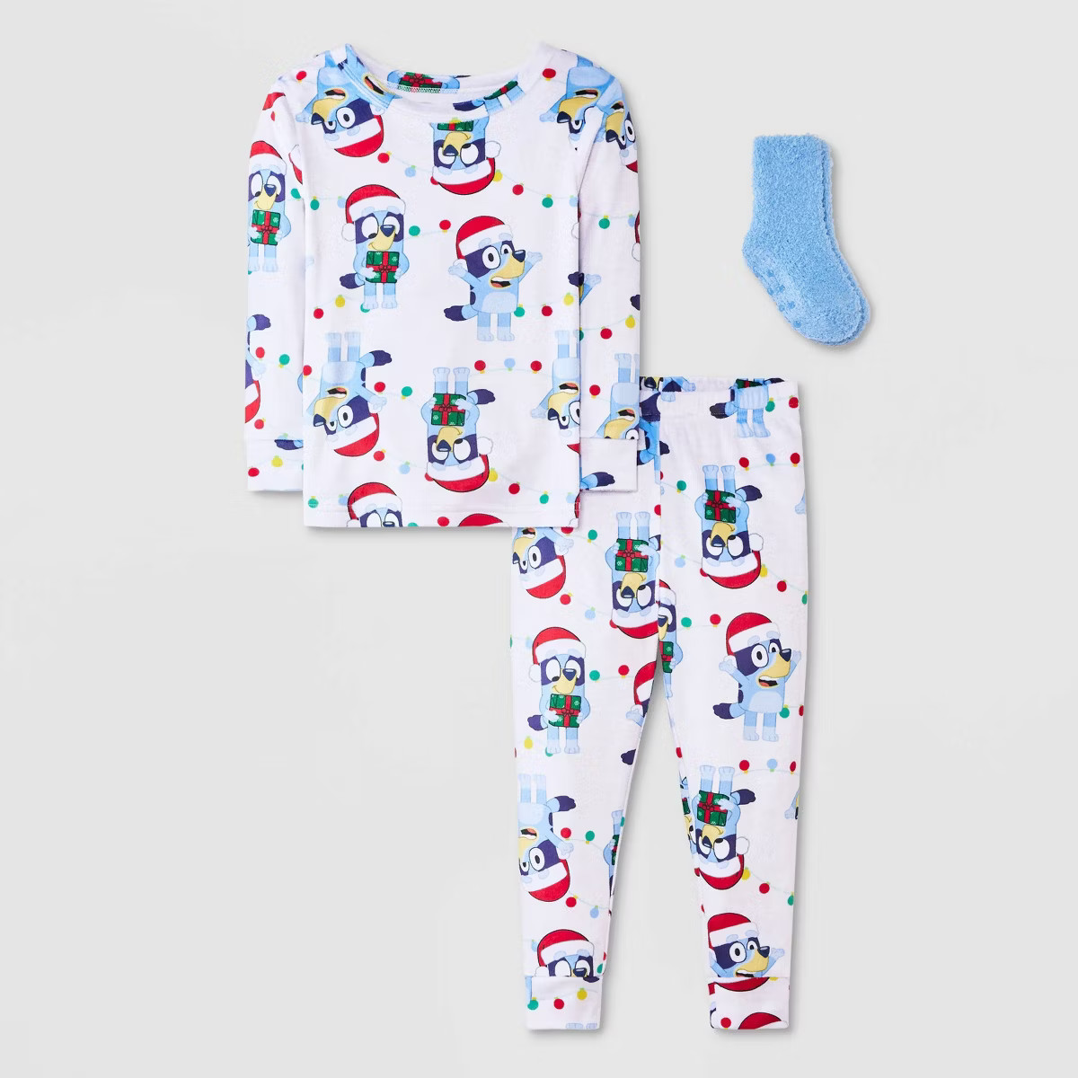 Toddlers' 2pc Bluey Snuggly Soft Christmas Lights Pajama Set & Socks - Blue | Target