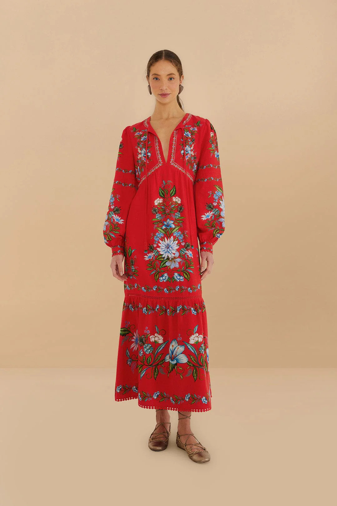Red Sweet Bloom Bouquet LENZING™ ECOVERO™ Euroflax™ Midi Dress | FarmRio (US)