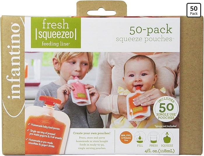 Infantino Disposable Squeeze Pouches, Disposable Pouches for Portable Homemade Semi-Solid Food fo... | Amazon (US)