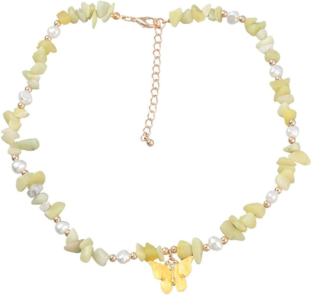 Butterfly Pendant Necklace Bohemian Acrylic Beaded Butterfly Necklace for Women Pearl Turquoise J... | Amazon (US)