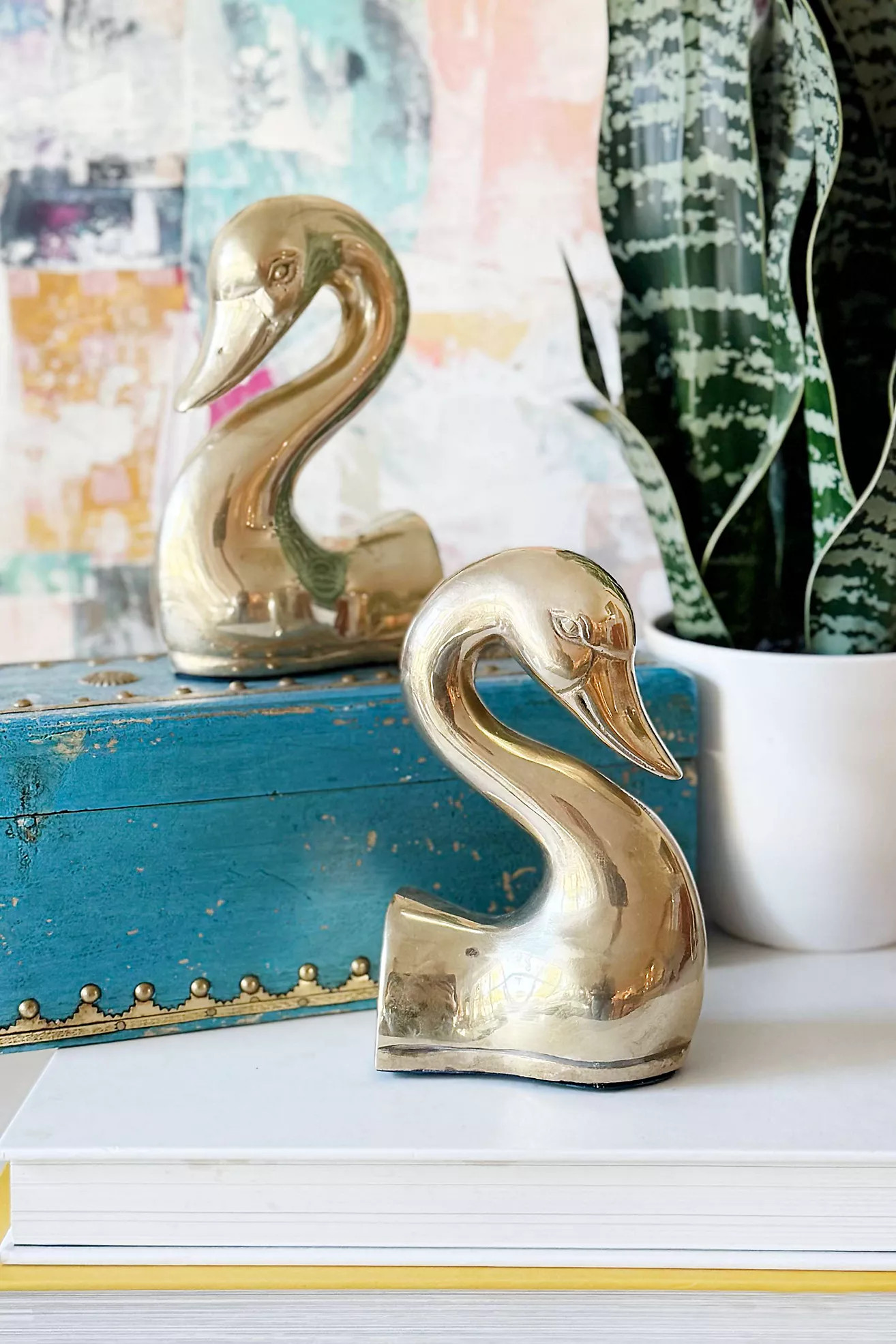 Old Flame Candle Co. Vintage Brass Curvy Swan Bookends | Anthropologie (US)