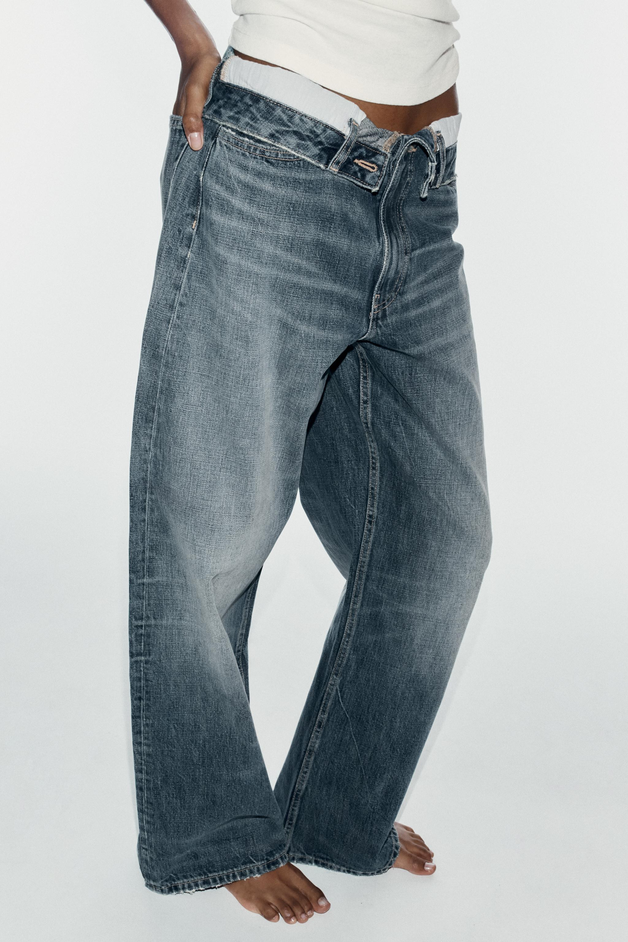 TRF FOLDED WAISTBAND MID-RISE JEANS | Zara US
