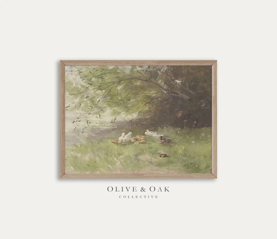 Spring Landscape Painting / Vintage Print / Farmhouse Duck | Etsy | Etsy (US)