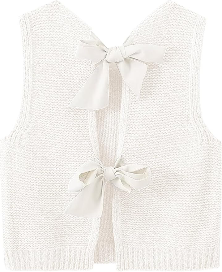 Womens Cute Bow Tie Open Back Cropped Sweater Vest Knit Tank Tops Y2k Girls Sleeveless Cardigan P... | Amazon (US)