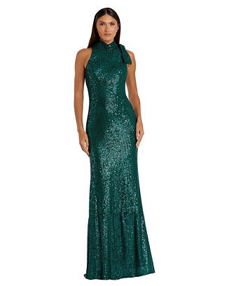 Mac Duggal Women's Women's Ieena Sequined Soft Tie Halter Neck Column Gown - Macy's | Macy's