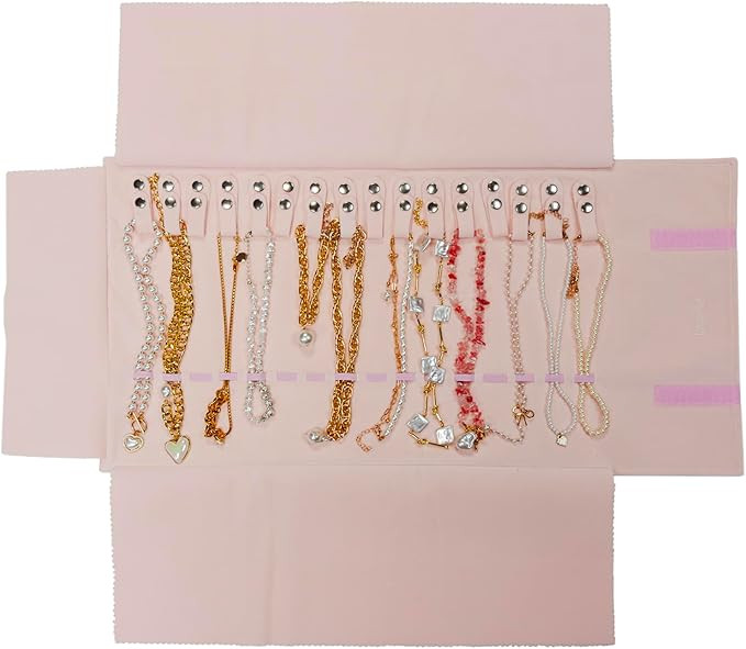 Velvet Travel Jewelry Roll Bag Organizer for Necklaces Only, Pink | Amazon (US)