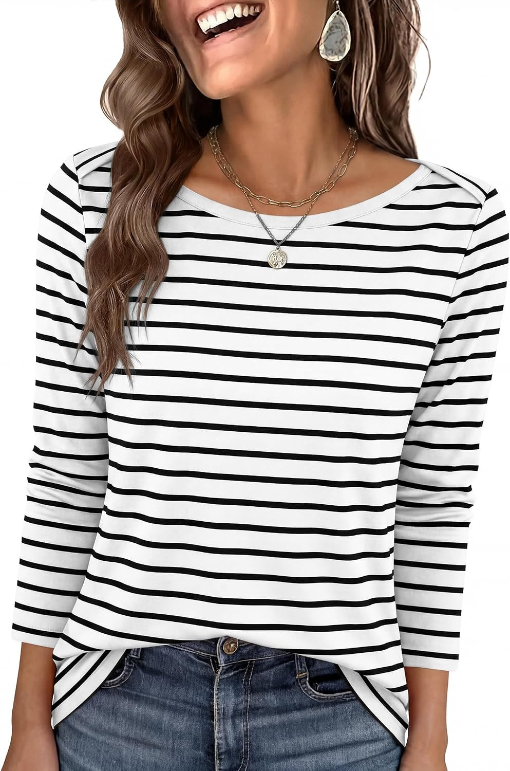 ANRABESS Womens Boat Neck 3/4 Sleeve Top, 2026 Summer Fall Fashion T Shirt | Amazon (US)