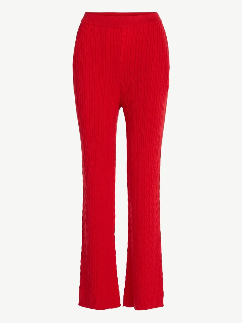 Free Assembly Women's Cozy Yarn Wide Leg Cable Knit Sweater Pants, Size XS-XXL | Walmart (US)